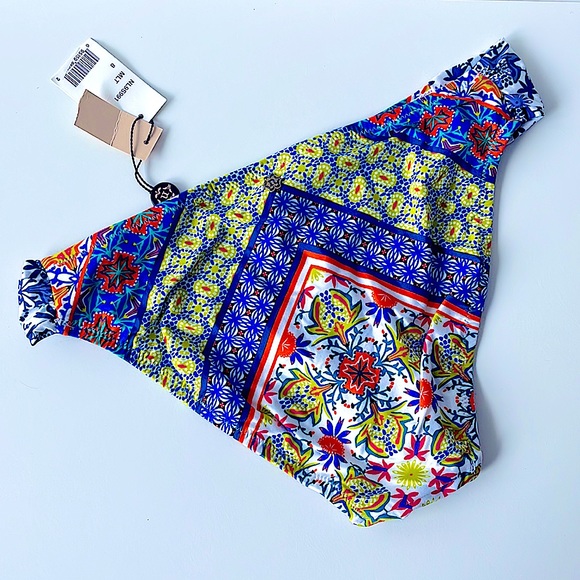 NWT Nanette Lepore patchwork bikini bottoms 8 siren tanga vivid blue orange lime - Picture 3 of 11